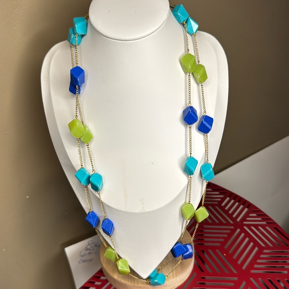 Y2K Green & Blue Multi Cube / Beaded Long Necklace